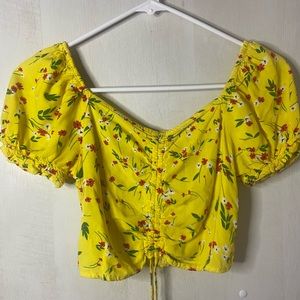 Ambiance Yellow Floral Smock Crop Top